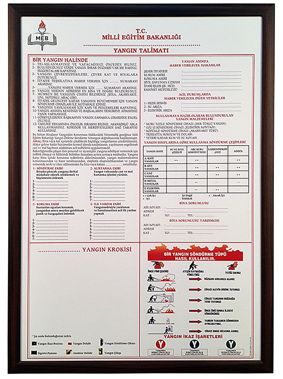 Yangın Talimatı 50x70 (Ahşap Çerçeve)