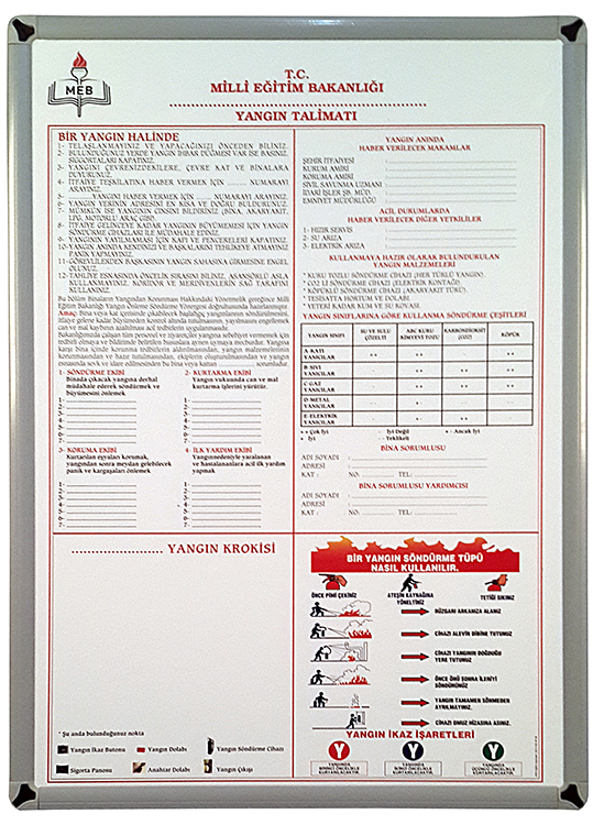 Yangın Talimatı 50x70 (Metal Çerçeve)