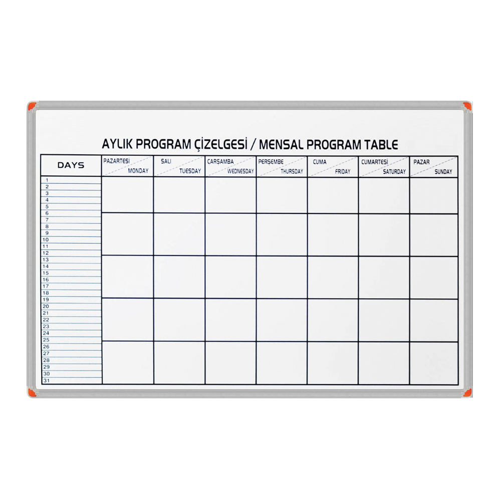 70x100 Aylık Program Çizelgesi