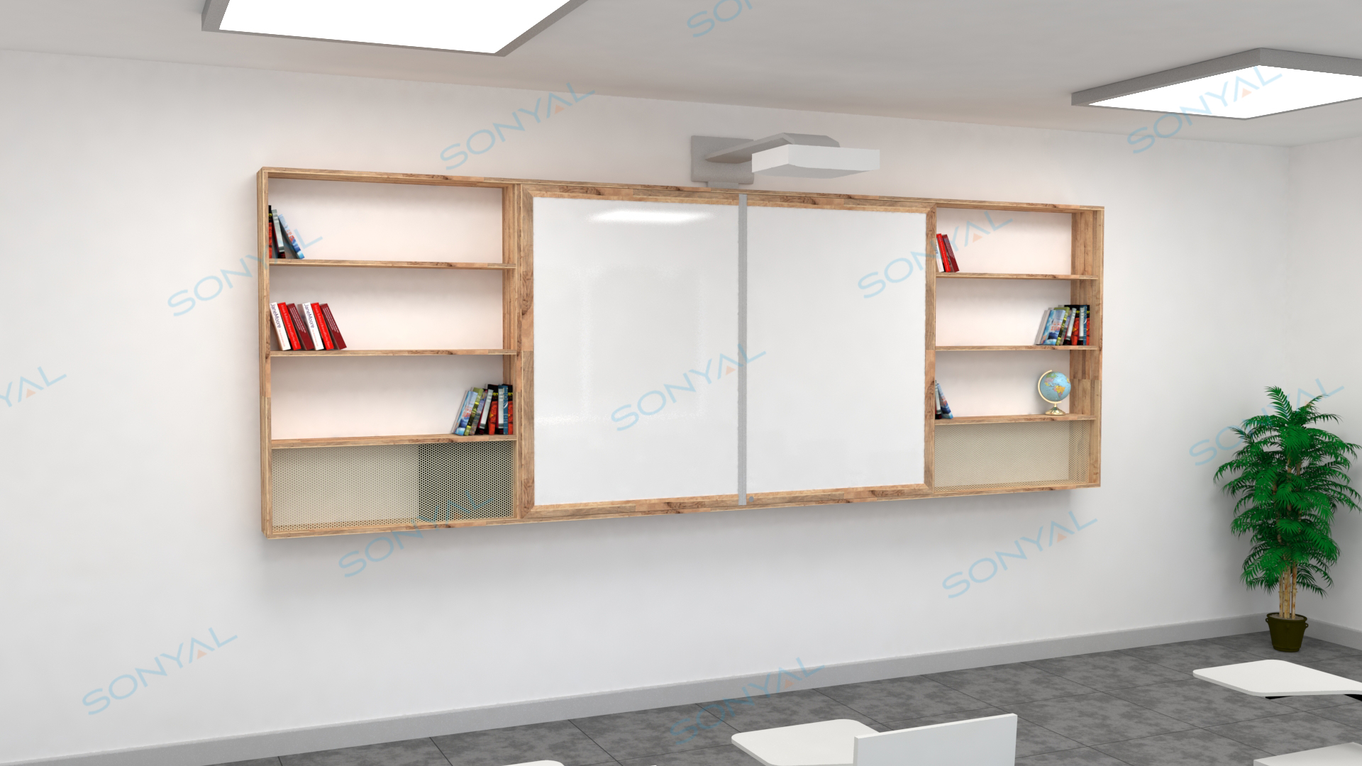 Sonyal Sürgülü Akıllı Tahta Ünitesi ve Emaye Yazı Tahtası