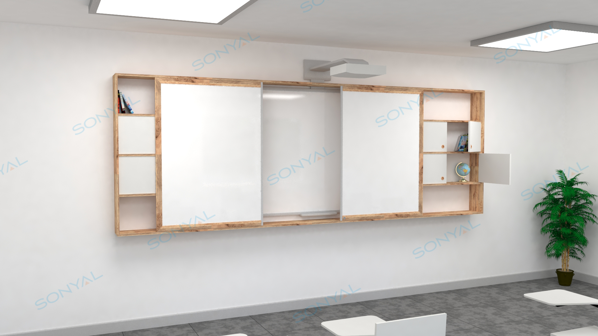 Sonyal Sürgülü Akıllı Tahta Ünitesi ve Emaye Yazı Tahtası