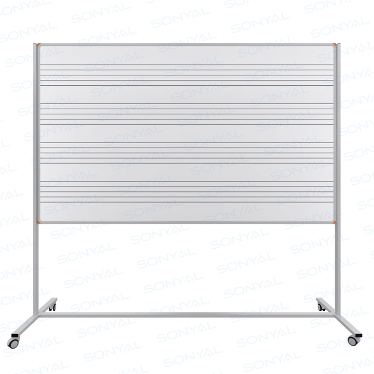 120x140 Tekerlekli Müzik Çizgili <b> Tek Taraflı </b> Beyaz Yazı Tahtası