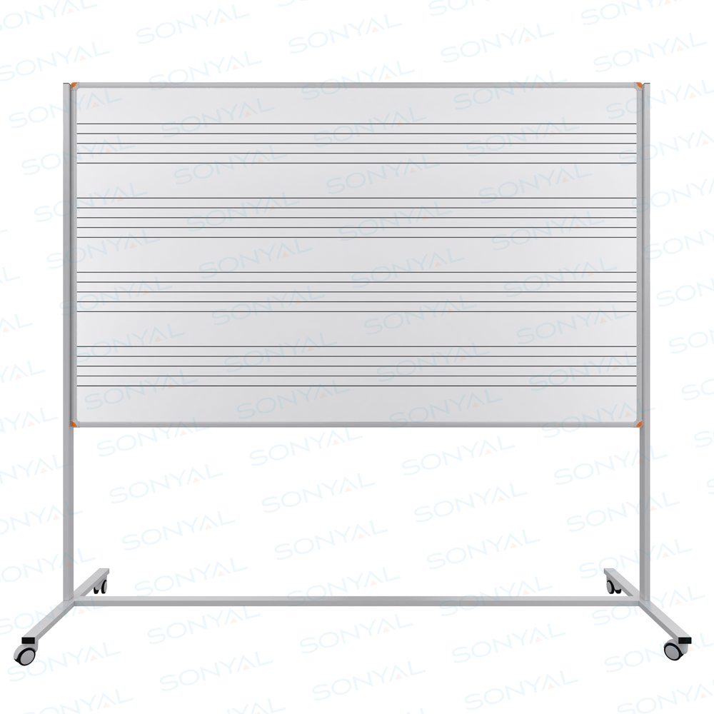 120x140 Tekerlekli Müzik Çizgili <b> Tek Taraflı </b> Beyaz Yazı Tahtası