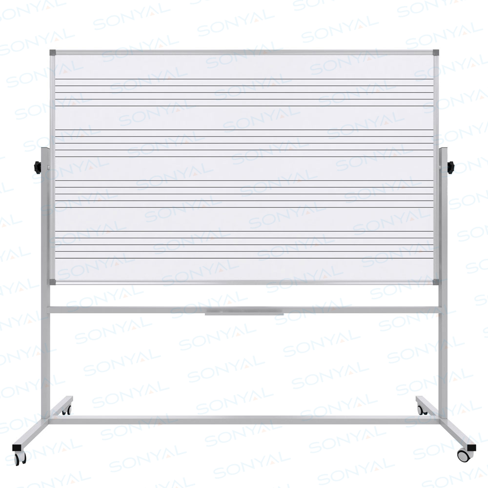 120x200 Tekerlekli Müzik Çizgili <b> Çift Taraflı </b> Beyaz Laminat Yazı Tahtası