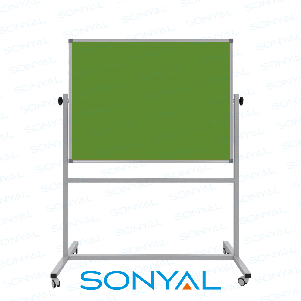 Sonyal 90x120 Tekerlekli Çuhalı Çift Taraflı Yeşil Kumaşlı Pano 