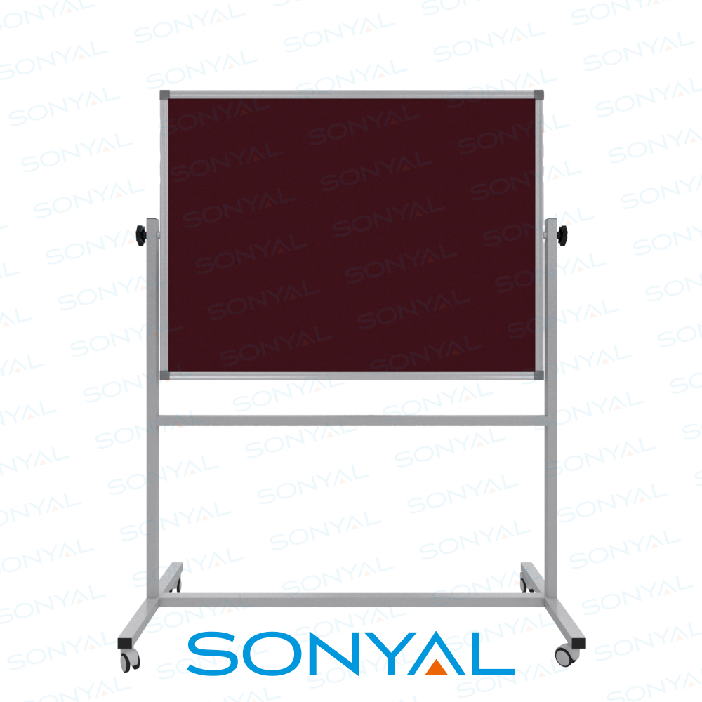 Sonyal 90x120 Tekerlekli Çuhalı Çift Taraflı Bordo Kumaşlı Pano