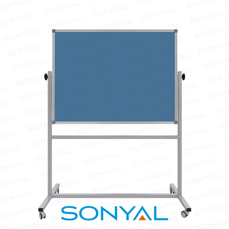 Sonyal 90x120 Tekerlekli Çuhalı Çift Taraflı Gök Mavi Kumaşlı Pano