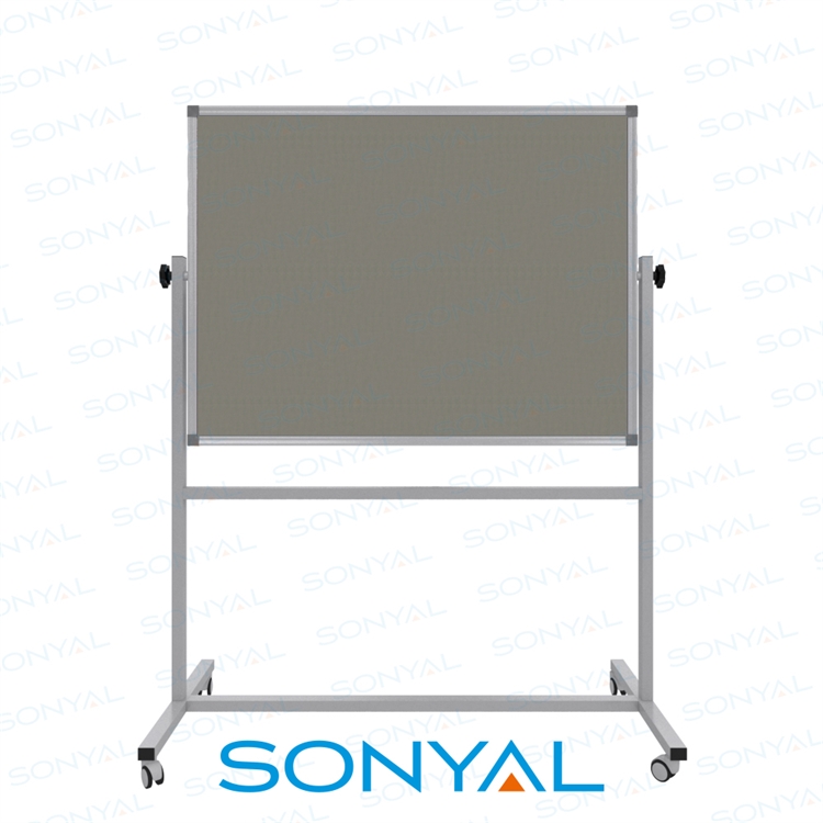 Sonyal 90x120 Tekerlekli Çuhalı Çift Taraflı Gri Kumaşlı Pano