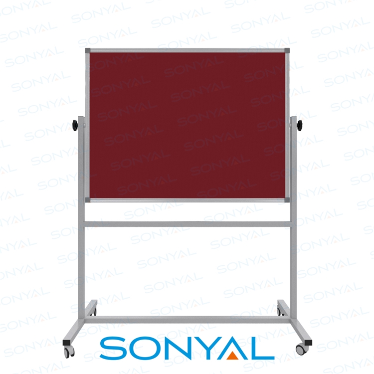 Sonyal 90x120 Tekerlekli Çuhalı Çift Taraflı Koyu Kırmızı Kumaşlı Pano