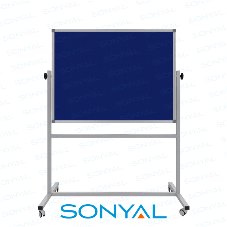 Sonyal 90x120 Tekerlekli Çuhalı Çift Taraflı Mavi Kumaşlı Pano