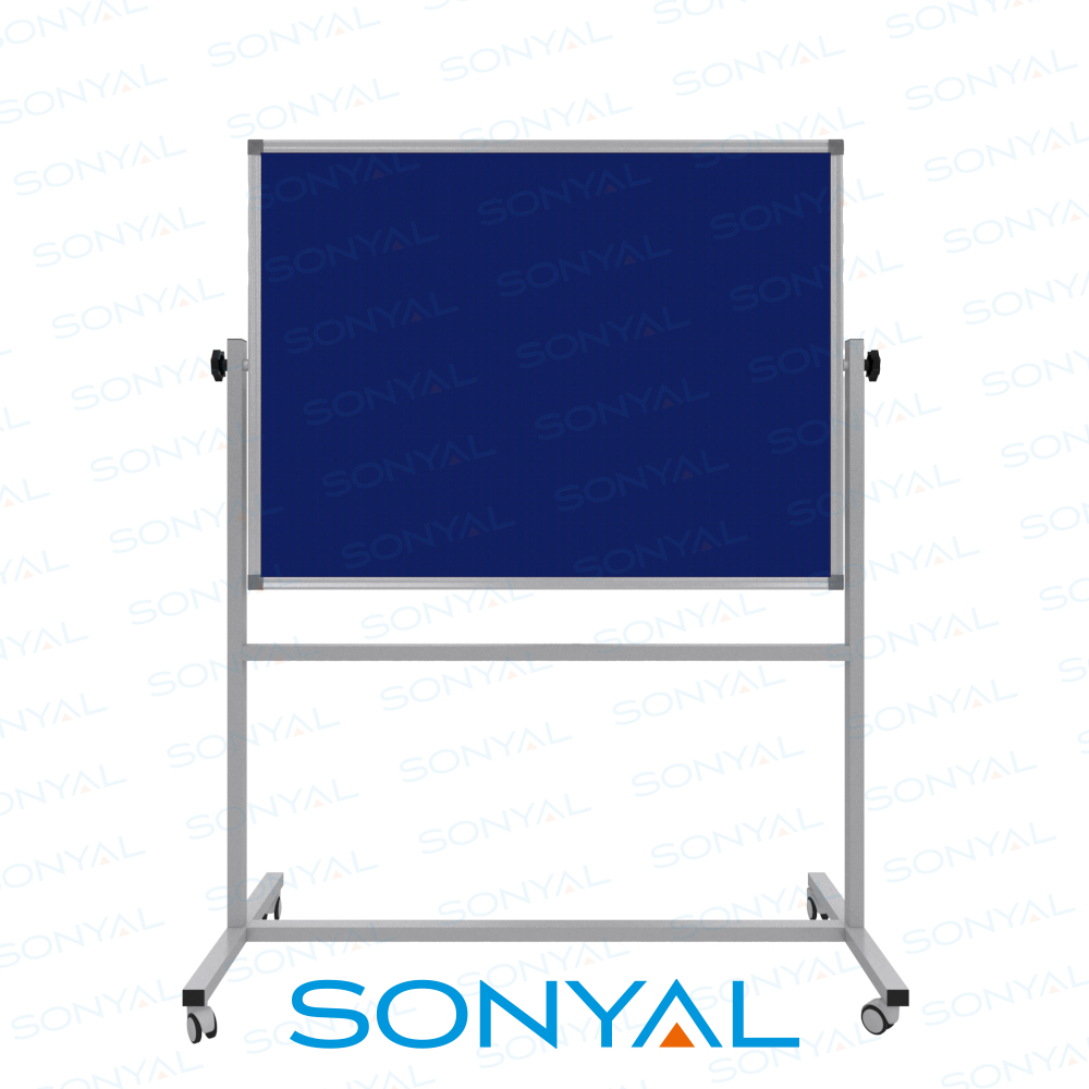 Sonyal 90x120 Tekerlekli Çuhalı Çift Taraflı Mavi Kumaşlı Pano