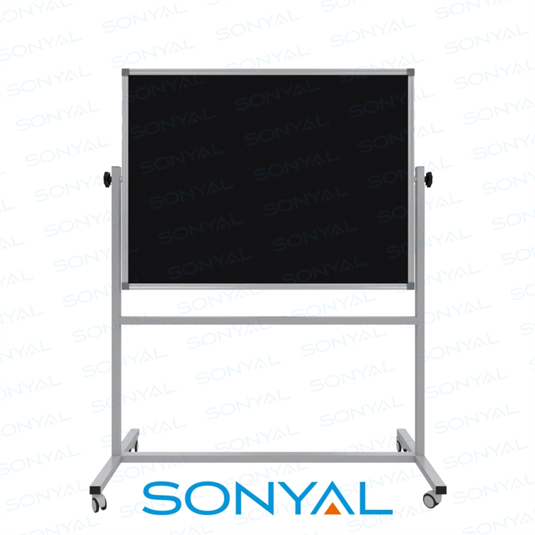 Sonyal 90x120 Tekerlekli Çuhalı Çift Taraflı Siyah Kumaşlı Pano