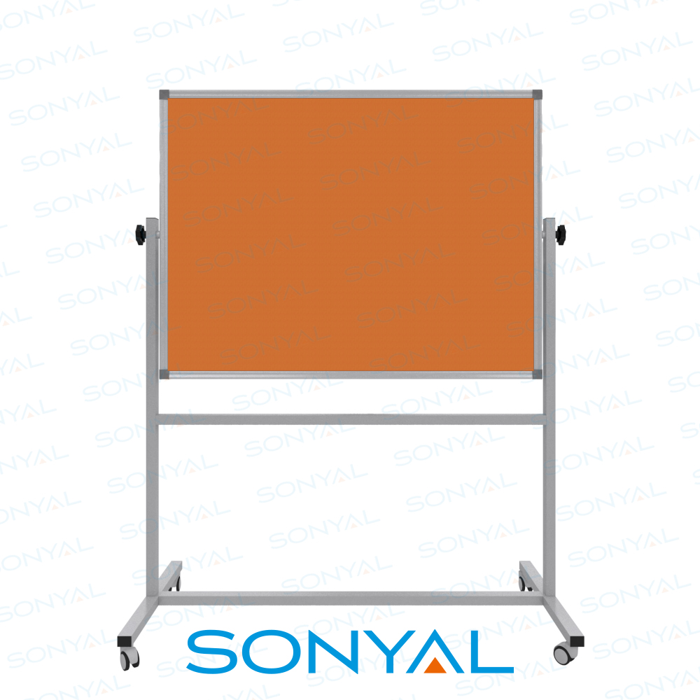 Sonyal 90x120 Tekerlekli Çuhalı Çift Taraflı Turuncu Kumaşlı Pano