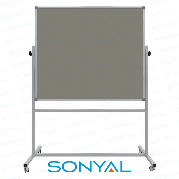 Sonyal 120x140 Tekerlekli Çuhalı Çift Taraflı Gri Kumaşlı Pano 