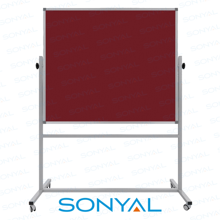 Sonyal 120x140 Tekerlekli Çuhalı Çift Taraflı Koyu Kırmızı Kumaşlı Pano