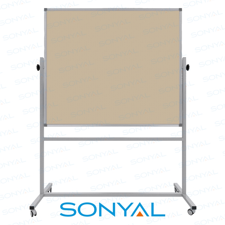 Sonyal 120x140 Tekerlekli Çuhalı Çift Taraflı Krem Kumaşlı Pano