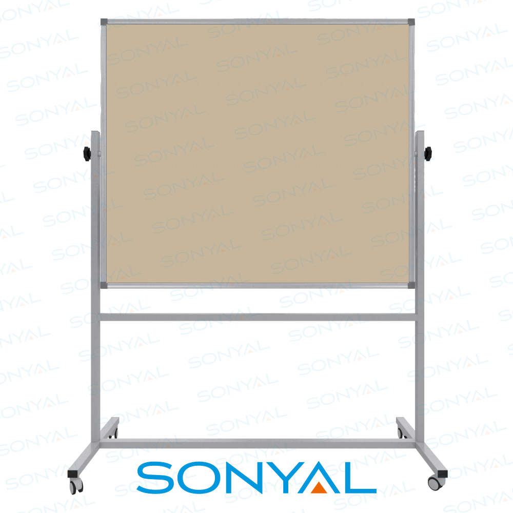 Sonyal 120x140 Tekerlekli Çuhalı Çift Taraflı Krem Kumaşlı Pano