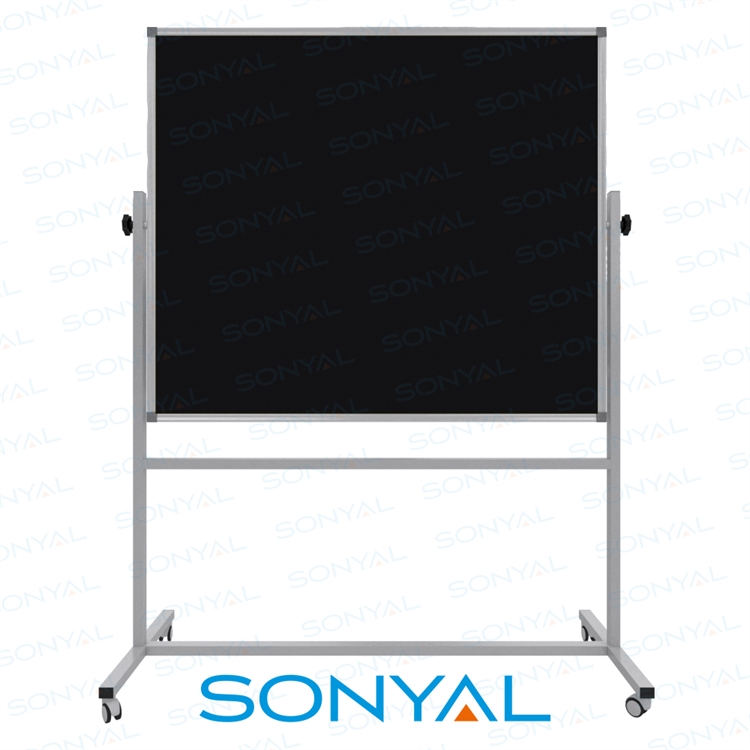 Sonyal 120x140 Tekerlekli Çuhalı Çift Taraflı Siyah Kumaşlı Pano