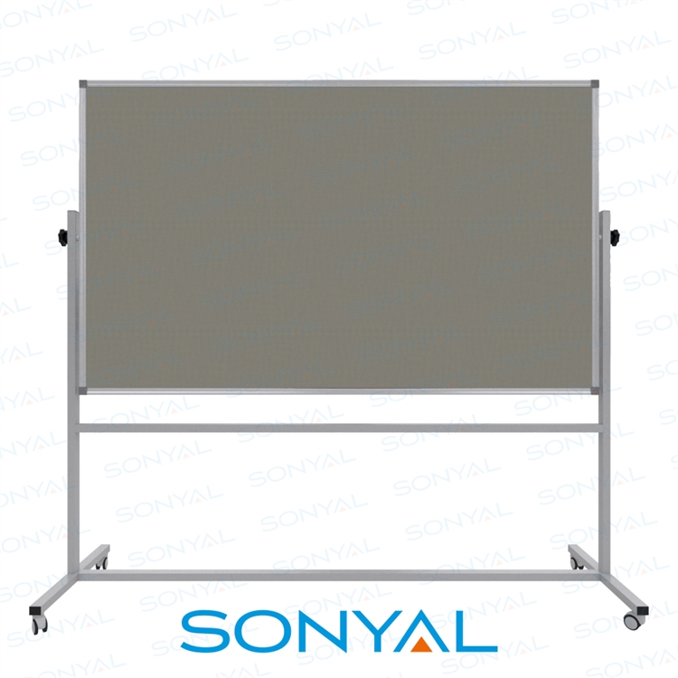 Sonyal 120x200 Tekerlekli Çuhalı Çift Taraflı Gri Kumaşlı Pano