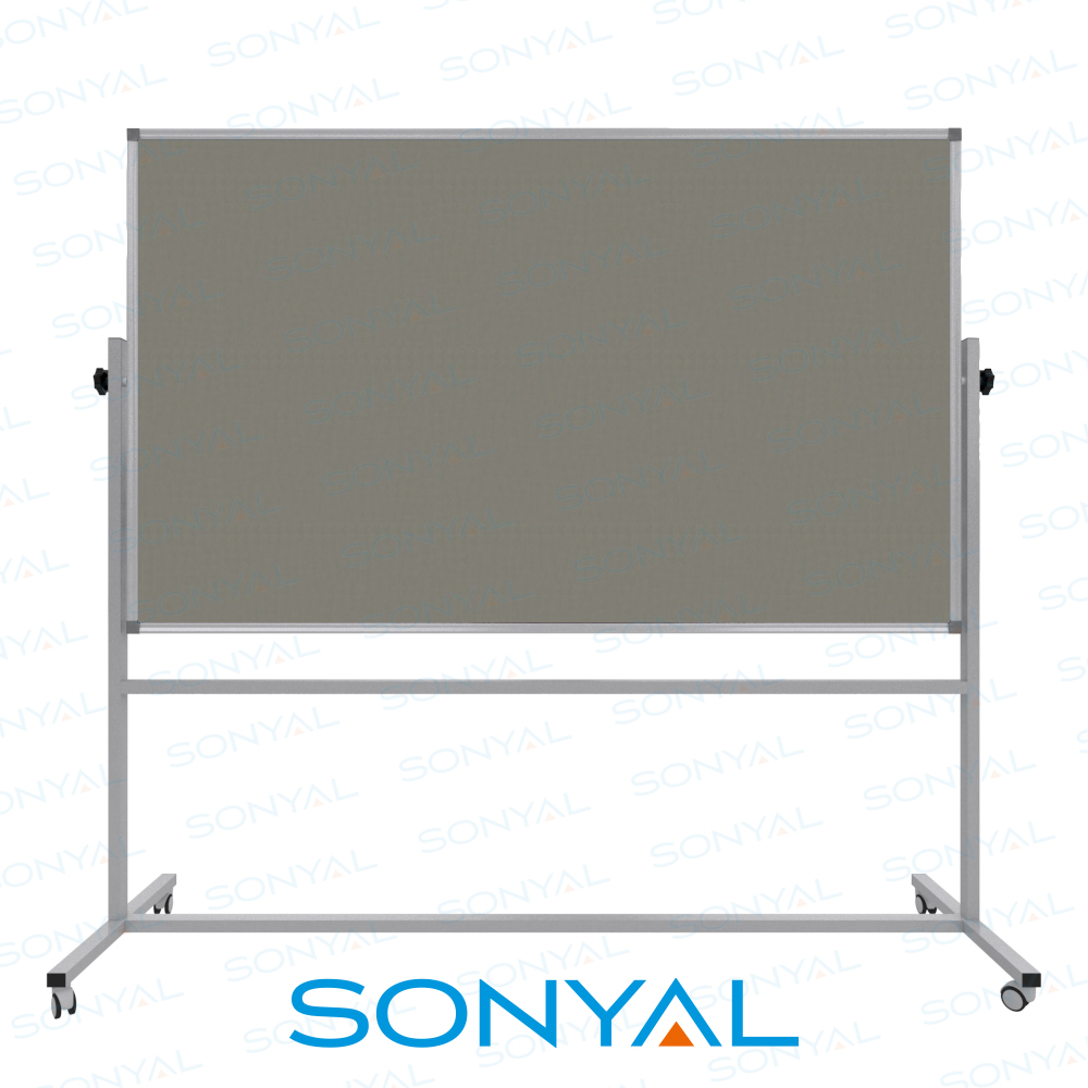 Sonyal 120x200 Tekerlekli Çuhalı Çift Taraflı Gri Kumaşlı Pano