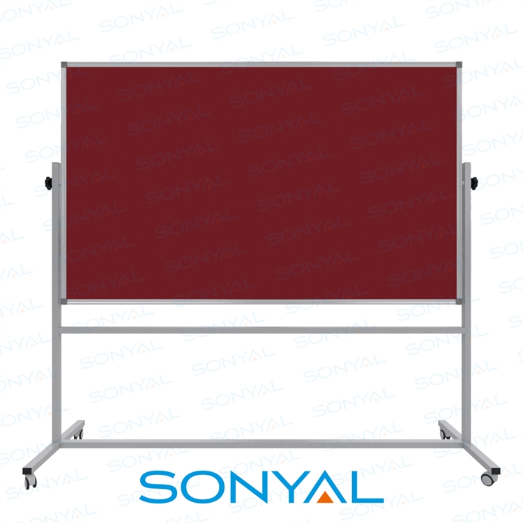 Sonyal 120x200 Tekerlekli Çuhalı Çift Taraflı Koyu Kırmızı Kumaşlı Pano