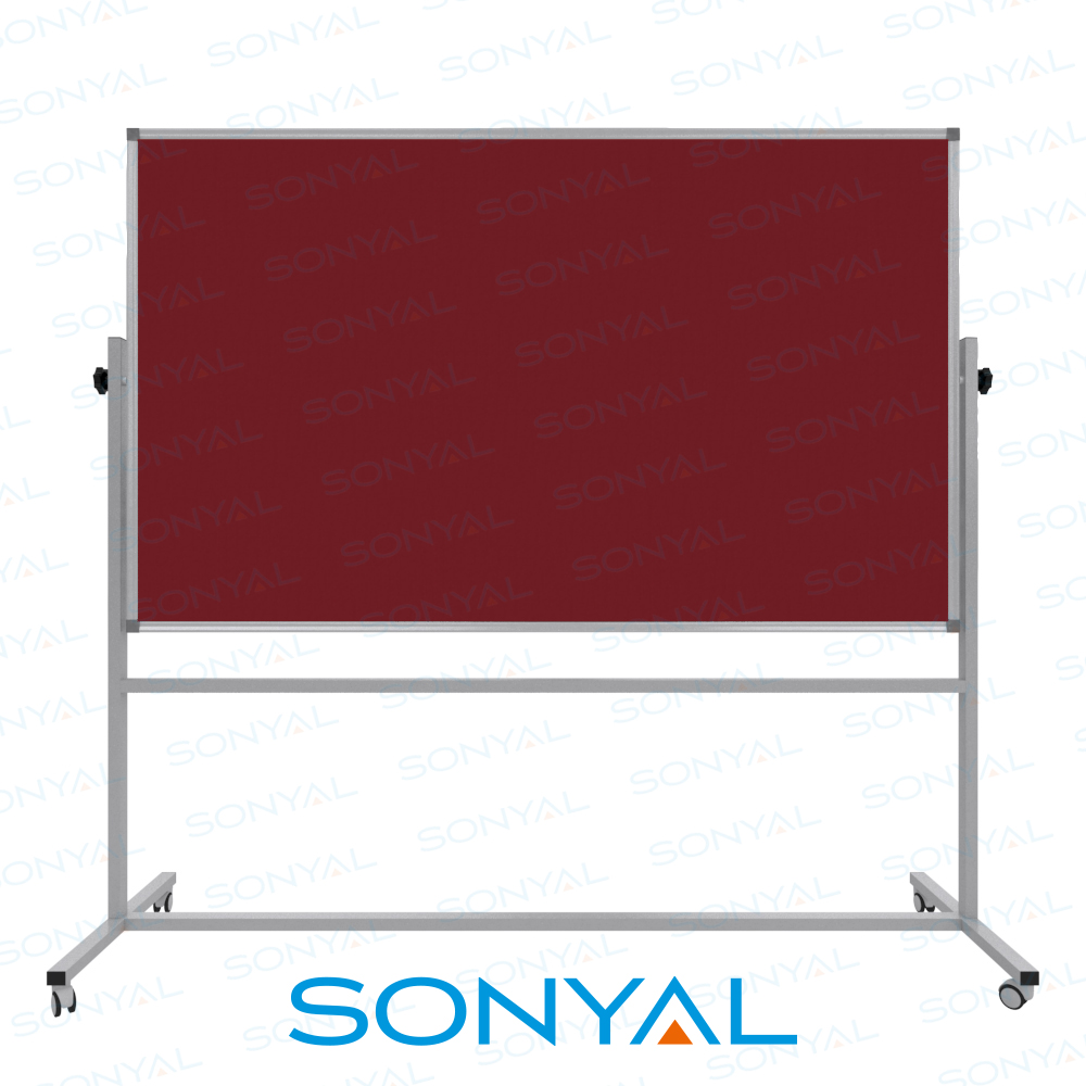 Sonyal 120x200 Tekerlekli Çuhalı Çift Taraflı Koyu Kırmızı Kumaşlı Pano