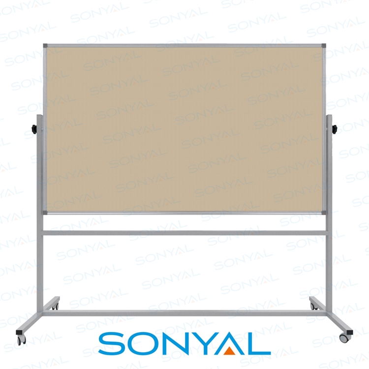 Sonyal 120x200 Tekerlekli Çuhalı Çift Taraflı Krem Kumaşlı Pano