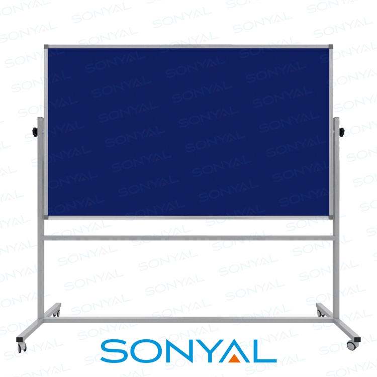 Sonyal 120x200 Tekerlekli Çuhalı Çift Taraflı Mavi Kumaşlı Pano