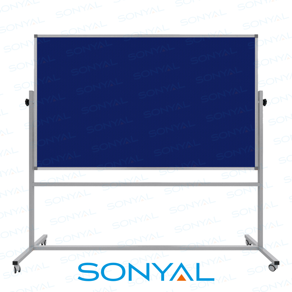 Sonyal 120x200 Tekerlekli Çuhalı Çift Taraflı Mavi Kumaşlı Pano