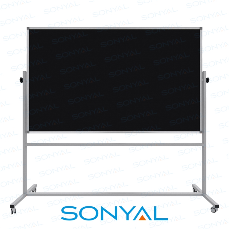 Sonyal 120x200 Tekerlekli Çuhalı Çift Taraflı Siyah Kumaşlı Pano