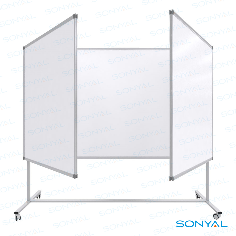 120x150 Kapaklı Laminat <b>Çift Kanatlı</b> Tekerlekli Beyaz Yazı Tahtası <b>120x300</b>