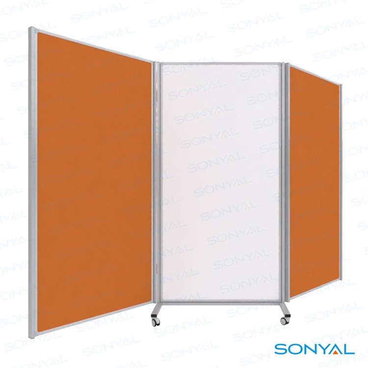 Sonyal 3 Kanatlı 270x180 6 Yüzlü Paravan Beyaz Yazı Tahtası + Kumaşlı Pano