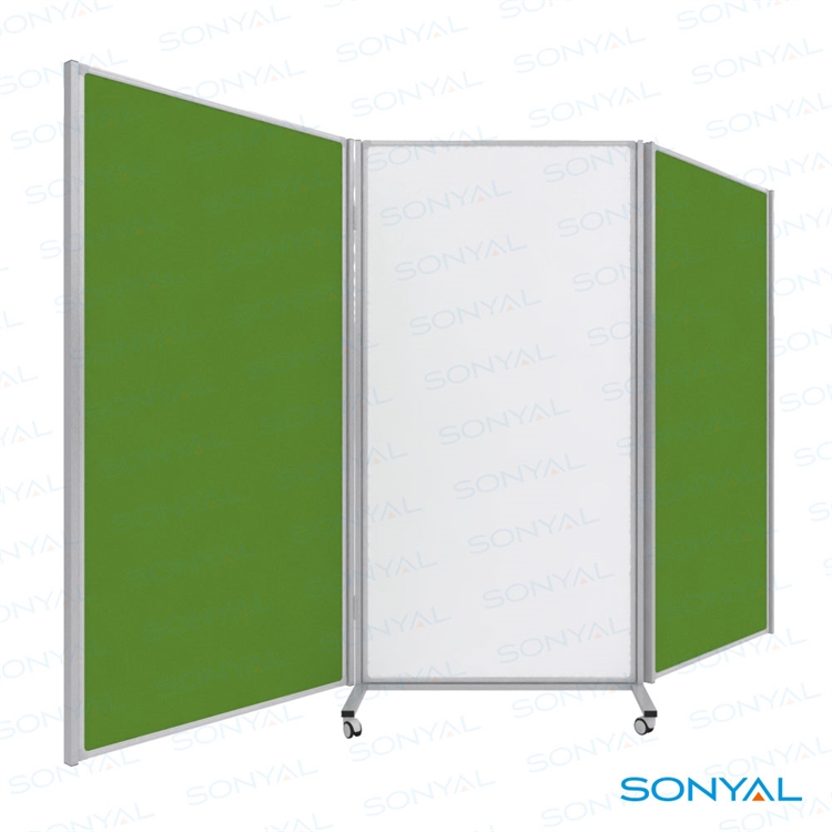 Sonyal 3 Kanatlı 270x180 6 Yüzlü Paravan Beyaz Yazı Tahtası + Kumaşlı Pano