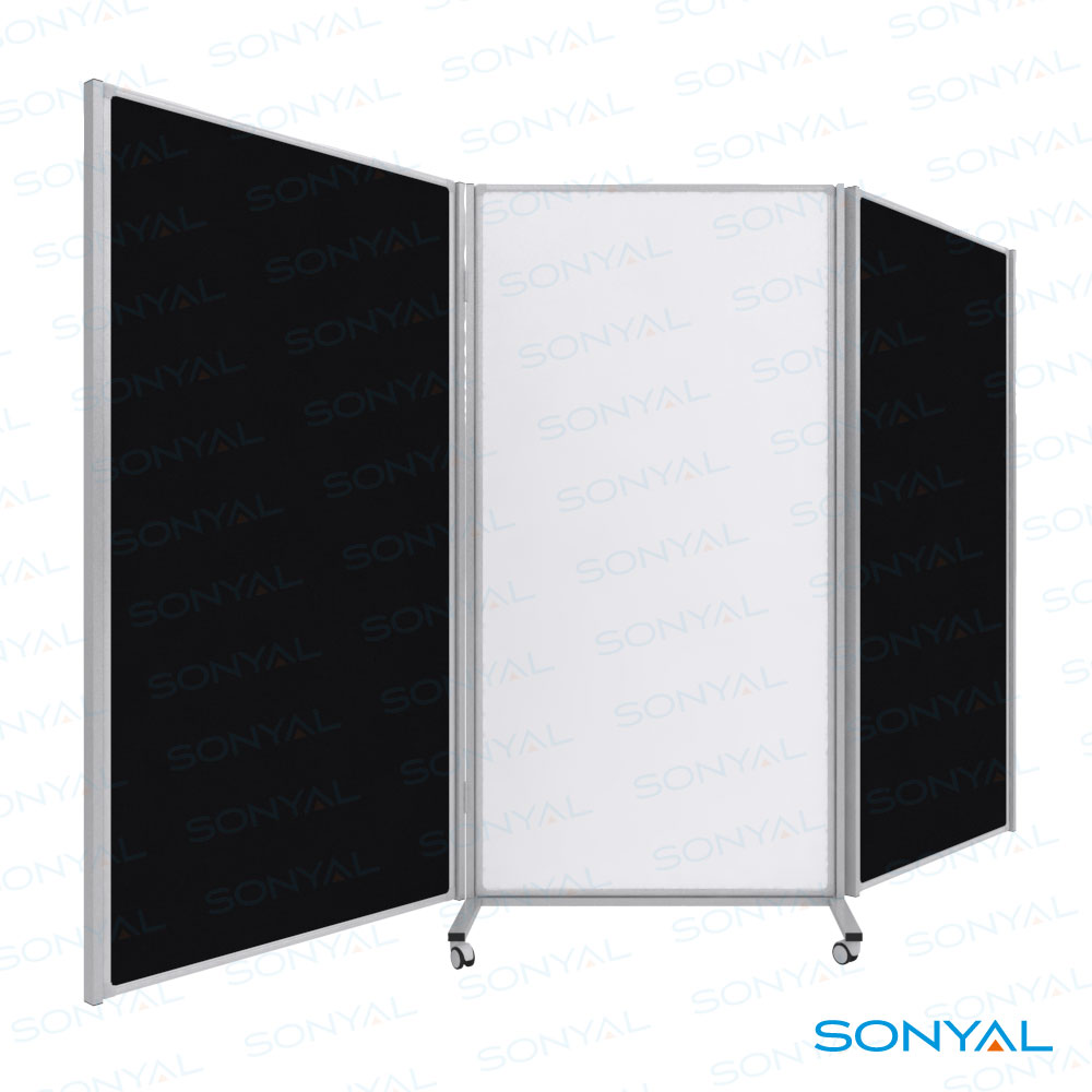 Sonyal 3 Kanatlı 270x180 6 Yüzlü Paravan Beyaz Yazı Tahtası + Kumaşlı Pano
