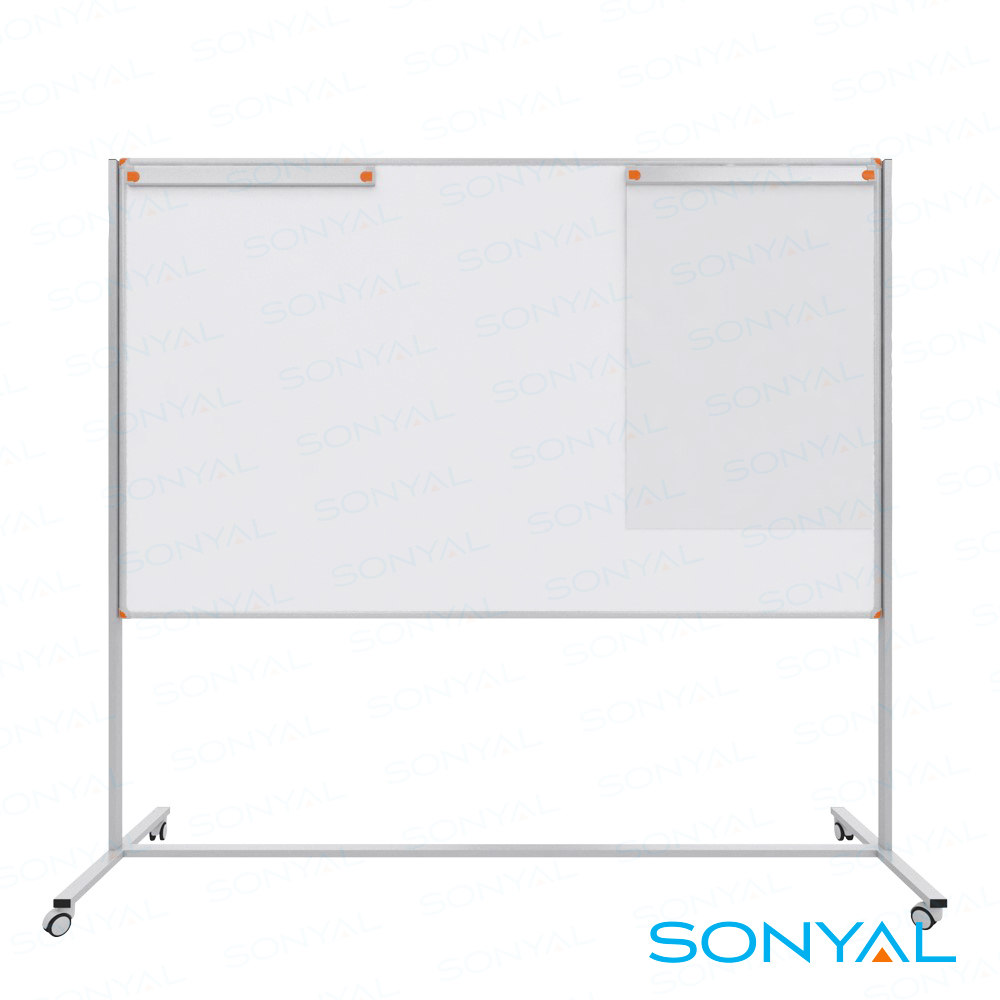 Sonyal <b>120x200</b> Tekerlekli Ayaklı <b>Çift Flipchart</b> Beyaz Yazı Tahtası <b> Tek Taraflı </b>