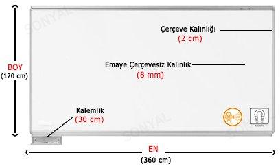 Emko <b>120*360 </b> Duvara Monte Çelik Seramik Emaye Beyaz Yazı Tahtası