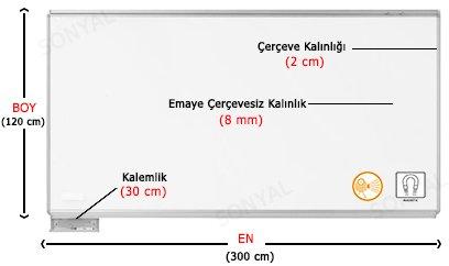 Emko <b>120*300</b> Duvara Monte Çelik Seramik Emaye Beyaz Yazı Tahtası