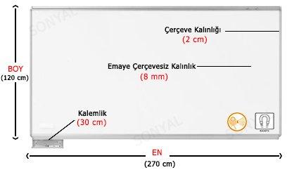 Emko <b>120*270 </b> Duvara Monte Çelik Seramik Emaye Beyaz Yazı Tahtası