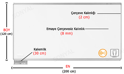 Emko <b>120*200 </b> Duvara Monte Çelik Seramik Emaye Beyaz Yazı Tahtası