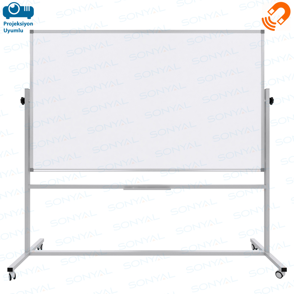 Sonyal <b>120x200 </b>  Mobil Beyaz Manyetik Yazı Tahtası- <b> Çift Taraflı </b> Çelik Emaye 