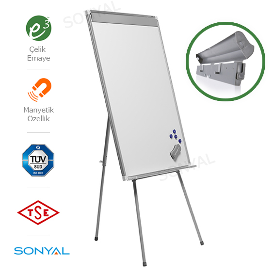 Emko <b>100x75 </b>  Teleskobik Çelik Emaye Beyaz flipchart Yazı Tahtası