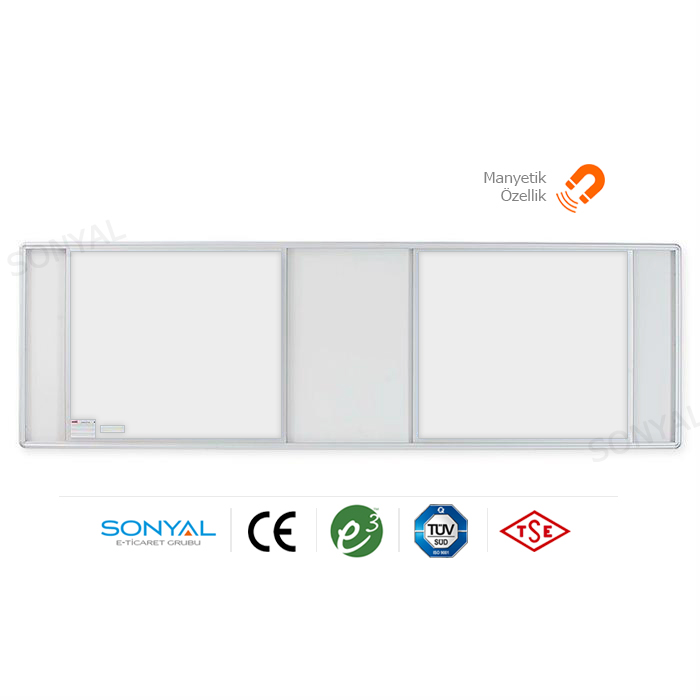 Sürgülü Raylı Beyaz Duvara Monte Emaye Yazı Tahtası 120x400