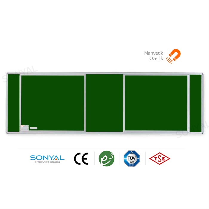 Sürgülü Raylı Yeşil Duvara Monte Emaye Yazı Tahtası 120x400