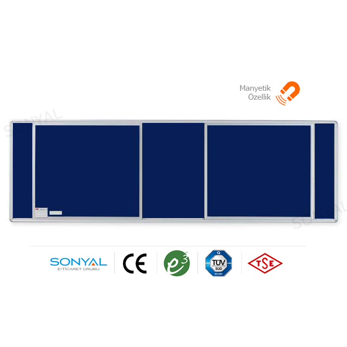 Sürgülü Raylı Mavi Duvara Monte Emaye Yazı Tahtası 120x400