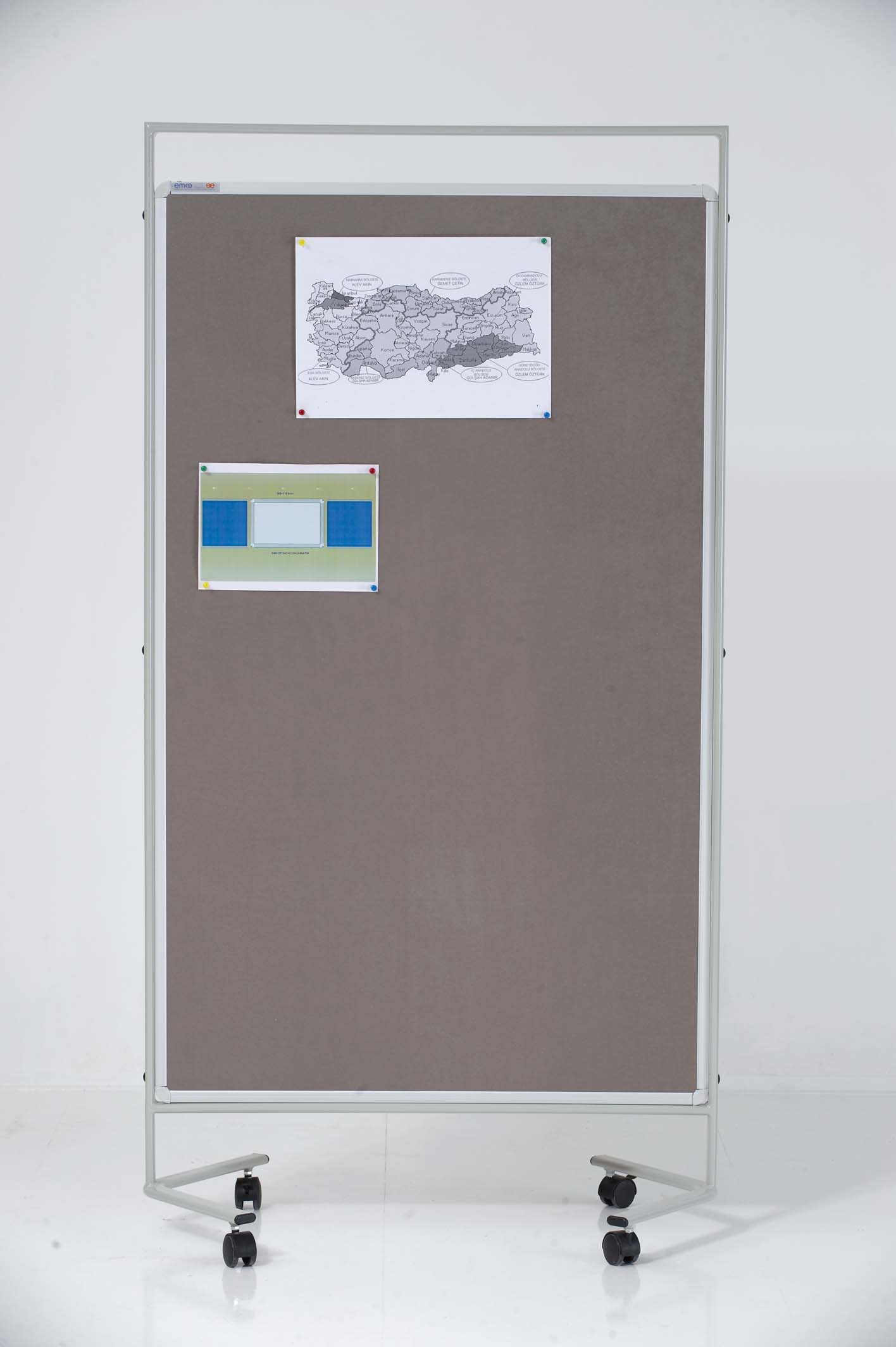 90x180 Mobil Paravan Çift Taraflı Gri Kumaşlı Mantar Pano