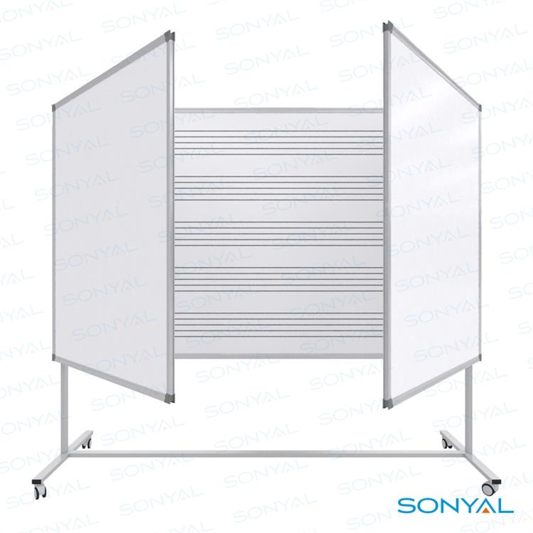 120x150 Tekerlekli Müzik Çizgili <b> Tek Taraflı </b> Kanatlı Beyaz Yazı Tahtası