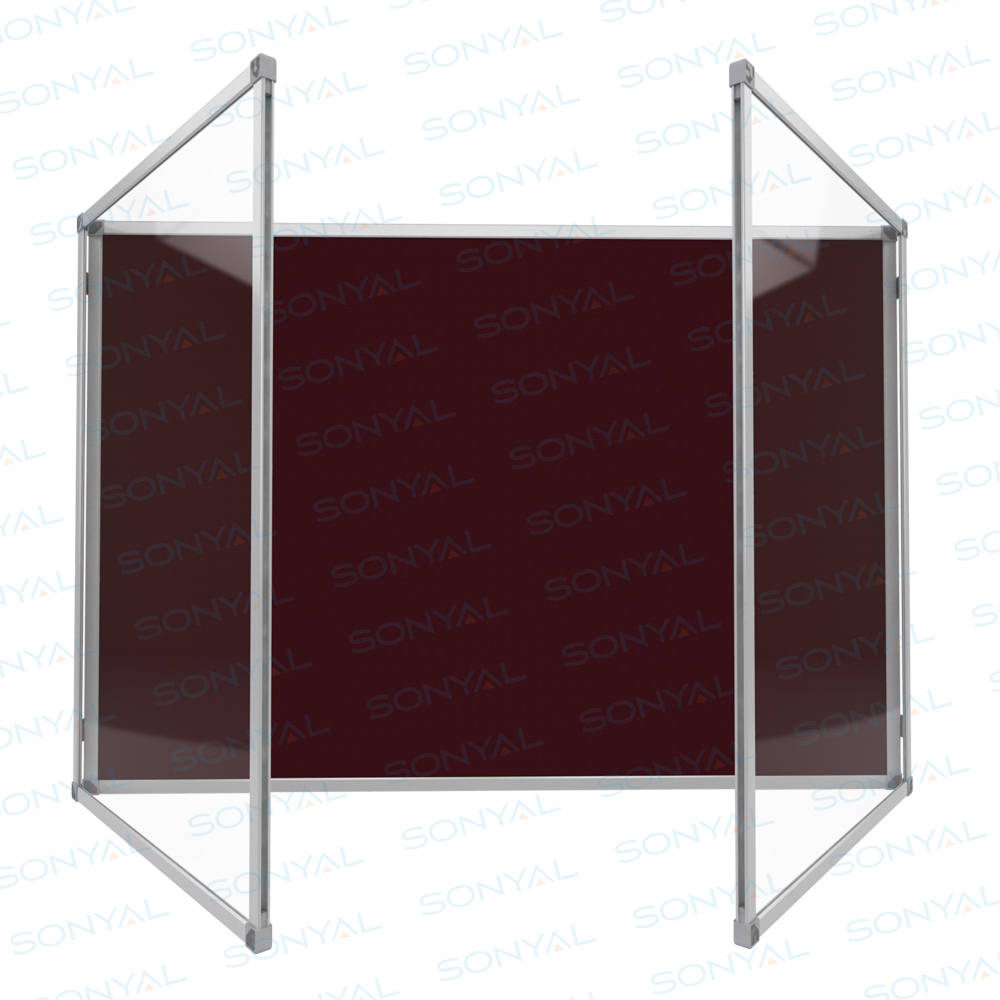 Sonyal 100x200 Kilitli Çift Camlı İnce Metal Çerçeve Kumaş Kaplı İlan Panosu