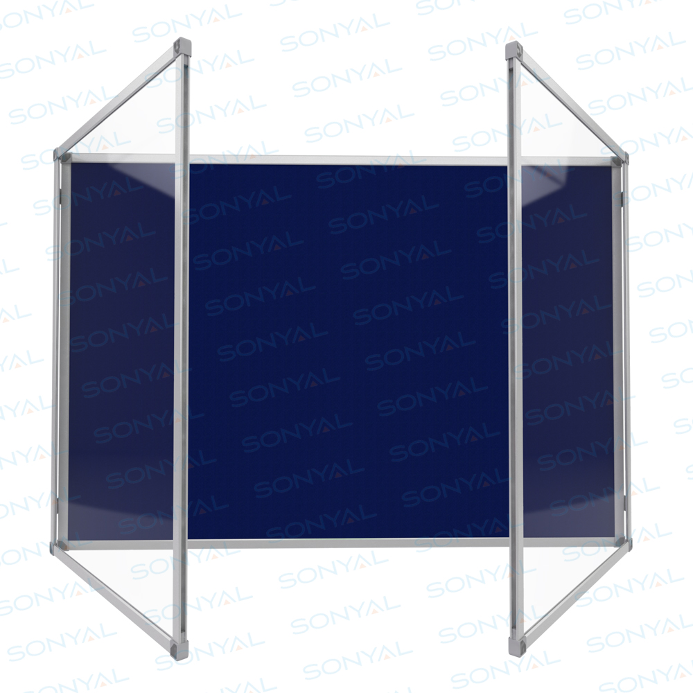 Sonyal 100x240 Kilitli Çift Camlı İnce Metal Çerçeve Kumaş Kaplı İlan Panosu