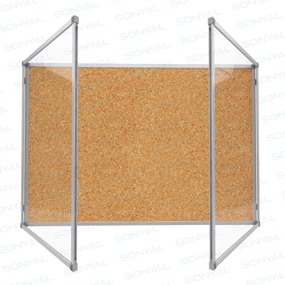 Sonyal 100x150 Kilitli Çift Camlı İnce Metal Çerçeve İlan Mantar Pano