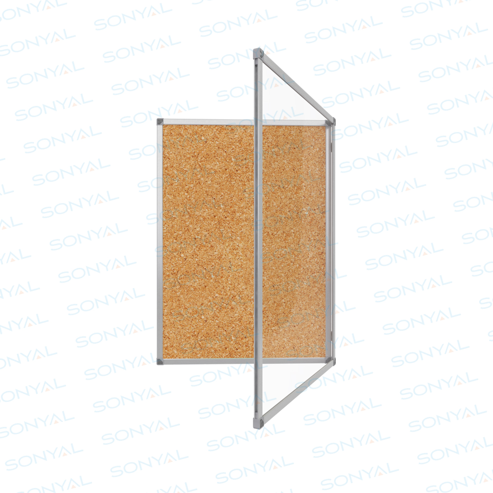 Sonyal 90X120 Kilitli İnce Metal Çerçeve Camlı İlan Mantar Panosu